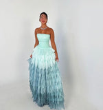 Sexy Ball Gown Strapless Blue Multi Layers Long Prom Dress Formal Party Prom Dresses HZ0311