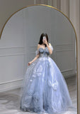 Ball Gowns Prom Dress Women Sweetheart Blue Tulle Long Formal Dance Evening Party Gowns HZ0311