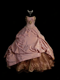 Charming Ball Gown Strapless Pink Sweet 16 Dresses Quinceanera Dress Taffeta With 3D Flowers Long 15 Vestidos De Fiesta HZ0311