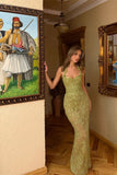 Romantic Green Sweetheart Halter Sleeveless Prom Dresses Mermaid Column With Appliques Beads HZ0311