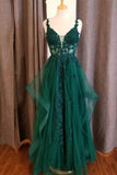 Classy A Line Spaghetti Strap Emerald Green Tulle Prom Dress Aesthetic For Teens Formal Dress Party Outfits Prom Gown HZ0311