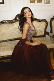 Modest A Line V Neck Burgundy Dark Wine Red Long Prom Dresses Formal Party Dress Prom Gown HZ0311