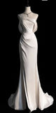 Mermaid Ivory White Satin One Shoulder Pleats Wedding Dress HZ0311