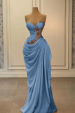 Modest Senior Prom Dresses High Schools Inspiration Mermaid Sweetheart Blue Chiffon With Gold Beads Semi Formal Grad Long Prom Dress For Teens HZ0311