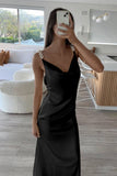 Sheath Spaghetti Straps Satin Long Prom Dresses With Pearls For Women HZ0311