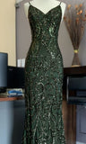Glitter Mermaid Spaghetti Strap Dark Green Sequins Long Prom Dresses Formal Party Dress Cocktail Maxi Gowns HZ0311