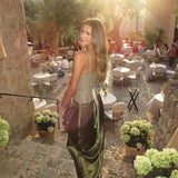Elegant Women Summer Party Dresses Sets 2 Pieces Lace High Waist Lace Up Spaghetti Strap Top Satin 18th Prom Birthday Outfits HZ0311