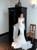 Simple Mermaid One Shoulder White Wedding Dress With Train Fairytale Brides Gown Wedding Dresses HZ0311