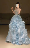 Light Sky Blue Vintage Fashion Long Prom Dresses Ball Gown Evening Dress For Women HZ0311