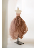 Elegant Ball Gown Strapless Tulle Floral Brown Prom Dress Charming Evening Party Dress Fashion Wedding Guest Dress HZ0311