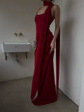 Classy Mermaid Spaghetti Straps Red With Scarf Long Prom Dresses Aesthetic For Teens Formal Dress Party Outfits Prom Gown HZ0311