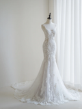 Timeless Women's Mermaid Spaghetti Straps White Tulle With Lace Appliqued Wedding Dress Mermaid for Bride Dresses HZ0311
