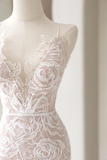 Timeless Women's Mermaid Spaghetti Straps Champagne White Lace Wedding Dress Mermaid for Bride Dresses HZ0311