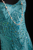 Unique Mermaid Spaghetti Strap Blue 90s With Beads Tea Length Evening For Women Party Dresses Long Formal Prom Dresses 20th Birthday Gowns HZ0311