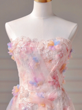 Modest Prom Dresses Aesthetic A Line Strapless Pink Lace Tulle Inspiration Impress With Cape Long Party Formal Gown For Teenagers High Schools HZ0311