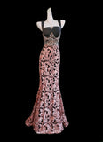 Modest Mermaid Square Neck Floral Pink Lace Sleeveless Long Prom Dresses High School Senior Graduation Dance Party Outfits HZ0311