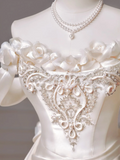 Romantic Long Wedding Dresses Mermaid Off The Shoulder Satin Pleated Wedding Dress Style For Brides Fitted With Sleeves Bridal Gowns HZ0311