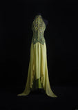 Vintage Prom Dresses 90s Formal A line High Neck Green Chiffon With Beadings Long Party Gowns Prom Dresses HZ0311