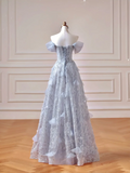 Modest Prom Dresses Aesthetic Ball Gown Strapless Light Sky Blue Sequin Corset Fitted Impress Long Party Formal Gown For Teens High Schools Girls HZ0311