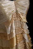 Vintage Prom Dresses 90s Formal A line Halter Gold Tiered With Beadings Long Party Gowns Prom Dresses HZ0311