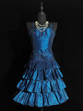 Vintage Ball Gown Spaghetti Strap Navy Blue Hoco Gowns Short 16th Birthday Dress Short Homecoming Dresses Cocktail Gown HZ0311