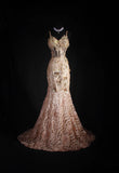 Spaghetti Straps Mermaid Pink Long Prom Dresses With Beads Women Sleeveless Party Dress HZ0311