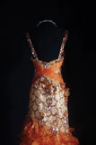 Vintage Prom Dresses 90s Formal Mermaid V Neck Orange Tiered With Beadings Long Party Gowns Prom Dresses HZ0311