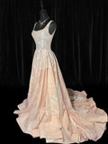 Dreamy A line Square Neck Pink Tulle With Appliques Lace Victorian Long Vintage Fitted 1920s Wedding Dresses HZ0311