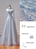 Modest Prom Dresses Aesthetic Ball Gown Strapless Blue Sequin With Scarf Impress Long Party Formal Gown For Teens High Schools Girls HZ0311