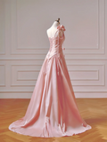 Modest Prom Dresses Aesthetic A Line One Shoulder Pink Satin Impress Long Party Formal Gown For Teens High Schools Girls HZ0311