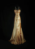 Vintage Prom Dresses 90s Formal Mermaid Halter Gold Silk Satin With Beadings Long Party Gowns Prom Dresses HZ0311