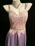 Simple A line Spaghetti Strap Lilac Satin With Lace For Women Long Prom Dress Birthday Gowns HZ0311