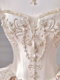 Princess Long Wedding Gowns Ball Gown Sweetheart Sleeveless Light Pink Satin For Bride With Beads Train Bridal Dresses HZ0311