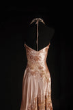 Women's Cocktail Party Gowns Mermaid Halter Blush Pink Satin Long Graduation Dinner Outfits Prom Dresses HZ0311