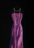 Vintage Mermaid Sweetheart Grape Taffeta Long Party Dress With Beads 1950s Retro Classy Birthday Dinner Prom Dress HZ0311
