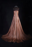 Women's Cocktail Party Gowns 90s Mermaid Brown V Neck Satin With Beads Long Graduation Dinner Outfits Prom Dresses HZ0311