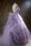 Cute Ball Gown Halter Lilac Sleeveless With Beaded Bodice Tulle Long Quinceanera Dresses Sweet 15 16 Birthday Outfits HZ0311