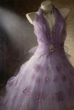 Cute Ball Gown Halter Lilac Sleeveless With Beaded Bodice Tulle Long Quinceanera Dresses Sweet 15 16 Birthday Outfits HZ0311