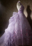 Cute Ball Gown Halter Lilac Sleeveless With Beaded Bodice Tulle Long Quinceanera Dresses Sweet 15 16 Birthday Outfits HZ0311