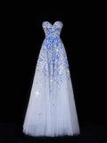 Classy A Line 1950s Formal Sweetheart Blue White Sequins With Beads Style Impress Long Prom Dresses Party Gowns HZ0311