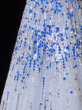 Classy A Line 1950s Formal Sweetheart Blue White Sequins With Beads Style Impress Long Prom Dresses Party Gowns HZ0311