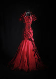 Women's Cocktail Party Gowns 90s Mermaid Square Neck Red Taffeta With Pleated Long Graduation Dinner Outfits Prom Dresses HZ0311