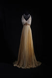 Women's Cocktail Party Gowns 80s A line V Neck Chiffon Pleated With Beads Long Graduation Dinner Outfits Prom Dresses HZ0311