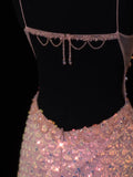 Classy Formal A Line Spaghetti Strap Pink Sequins Style Impress Long Prom Dresses Party Gowns HZ0311