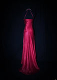 Charming Mermaid Halter Hot Pink Satin Sleeveless Long Prom Dresses Party Formal Gowns HZ0311
