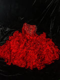 Vintage Ball Gown Strapless Red Tiered Hoco Gowns Short 16th Birthday Dress Homecoming Dresses Cocktail Gown HZ0311