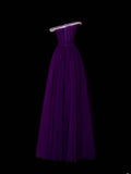 Classy A Line 1950s Formal One Shoulder Purple Tulle With Beads Pleated Style Impress Long Prom Dresses Party Gowns HZ0311