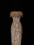 Classy Sheath 1950s Formal Strapless Gold Sequins Style Impress Long Prom Dresses Party Gowns HZ0311