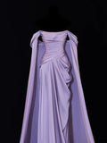 Modest Prom Dresses Aesthetic Sheath Off The Shoulder Lilac Inspiration Style Impress With Sleeves Cape Long Party Formal Gown HZ0311
