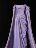 Modest Prom Dresses Aesthetic Sheath Off The Shoulder Lilac Inspiration Style Impress With Sleeves Cape Long Party Formal Gown HZ0311
